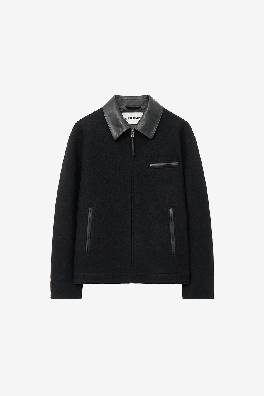 【insilence】Leather Patch Wool Jacket MUSINSA | INSILENCE Leather Patch Wool Work Jacket BLACK