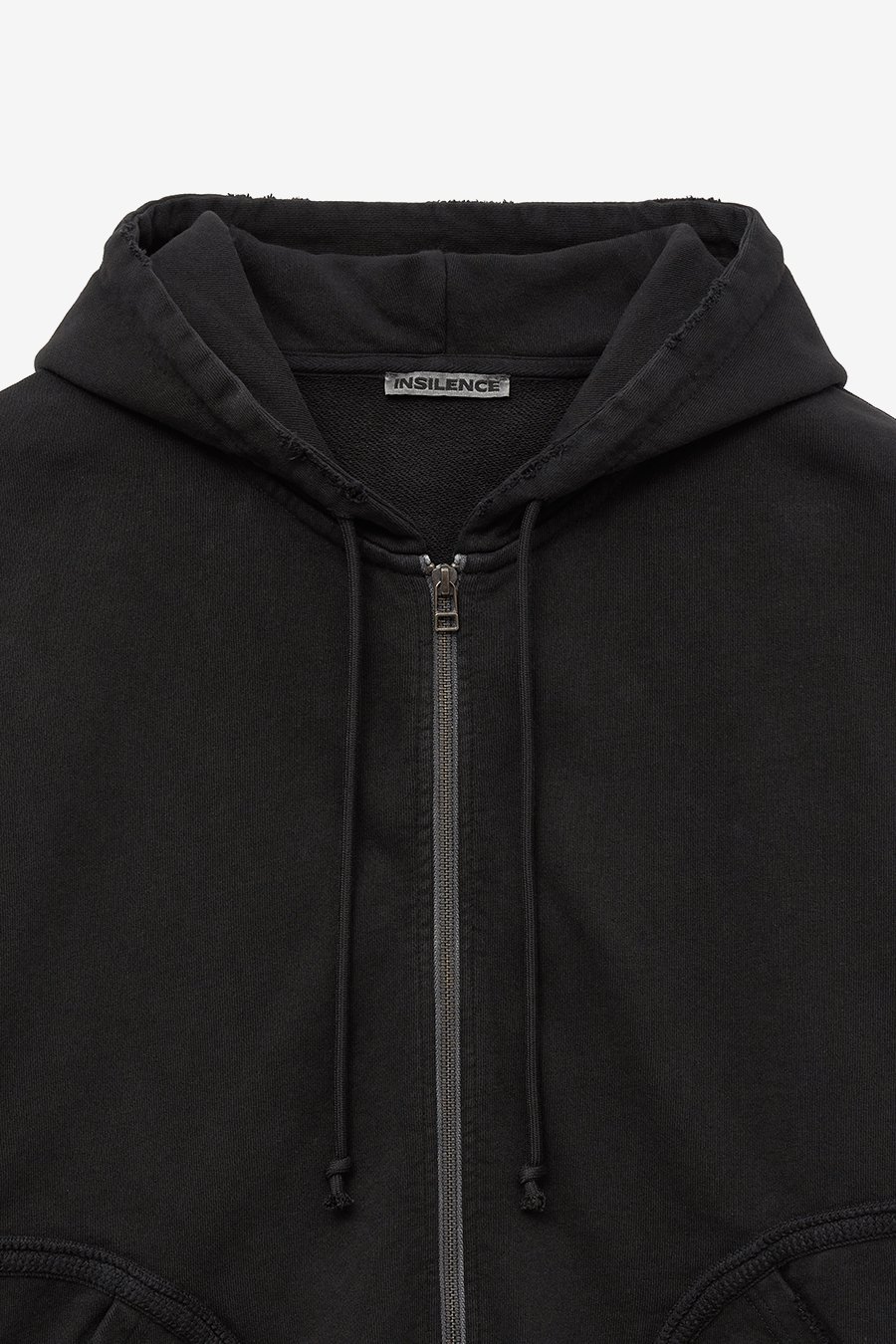 MUSINSA | INSILENCE Dyed grunge hooded zip-up WASHED BLACK