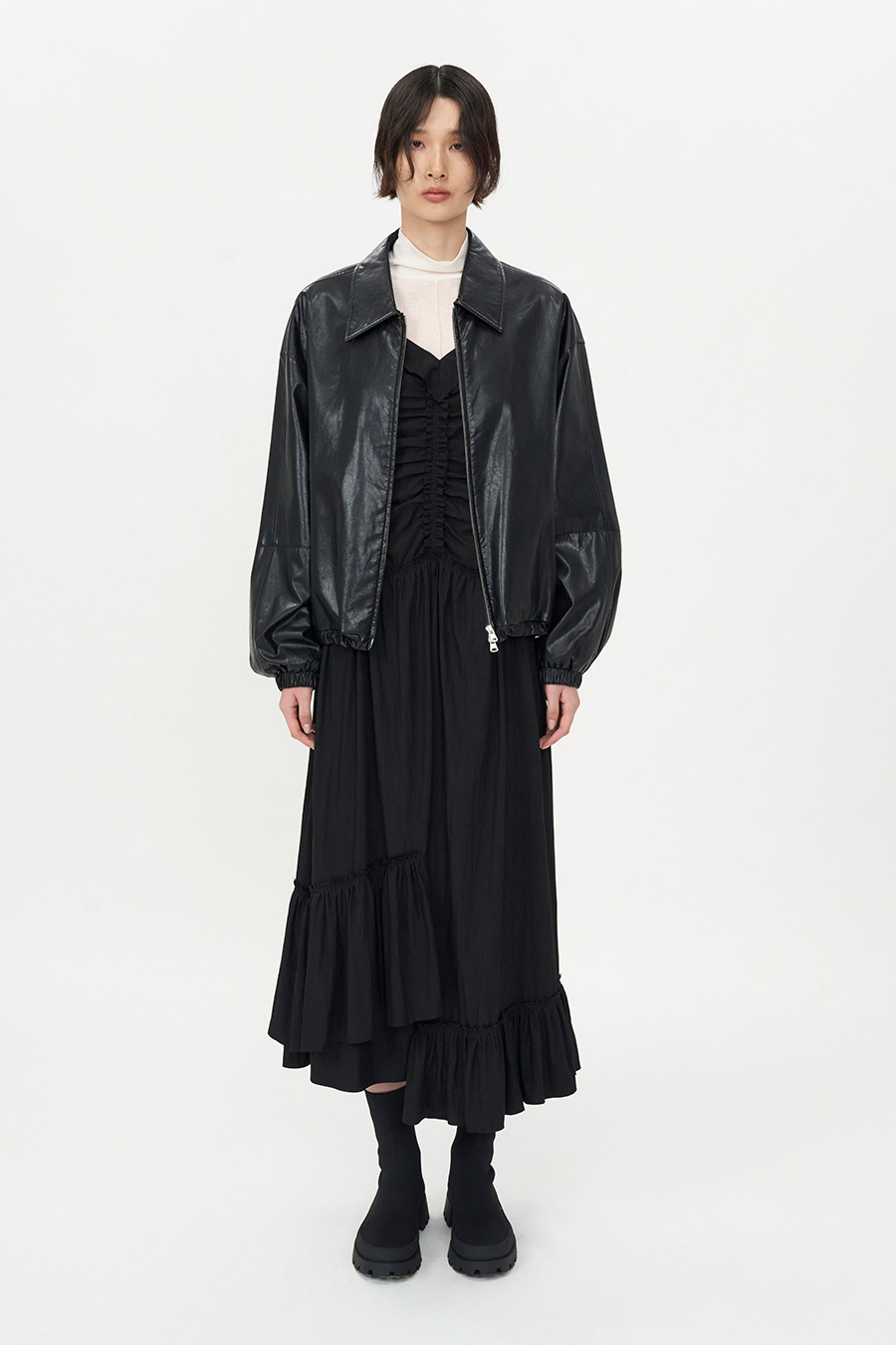 Minimal Faux Leather Oversized Jumper BLACK | ファッション
