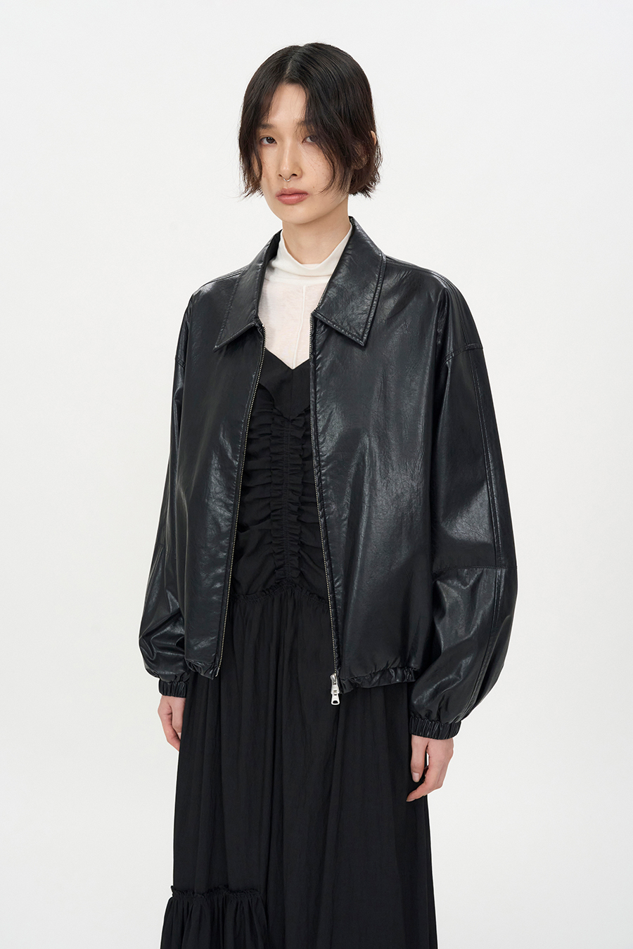 FAUX LEATHER MINIMAL ジャケット　新品未使用タグ付き Minimal Faux Leather Oversized Jumper BLACK | ファッション