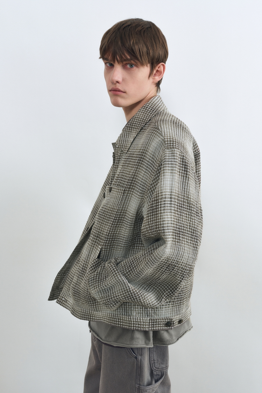 MUSINSA公式 | INSILENCE Linen Check Jacket BROWN CHECK