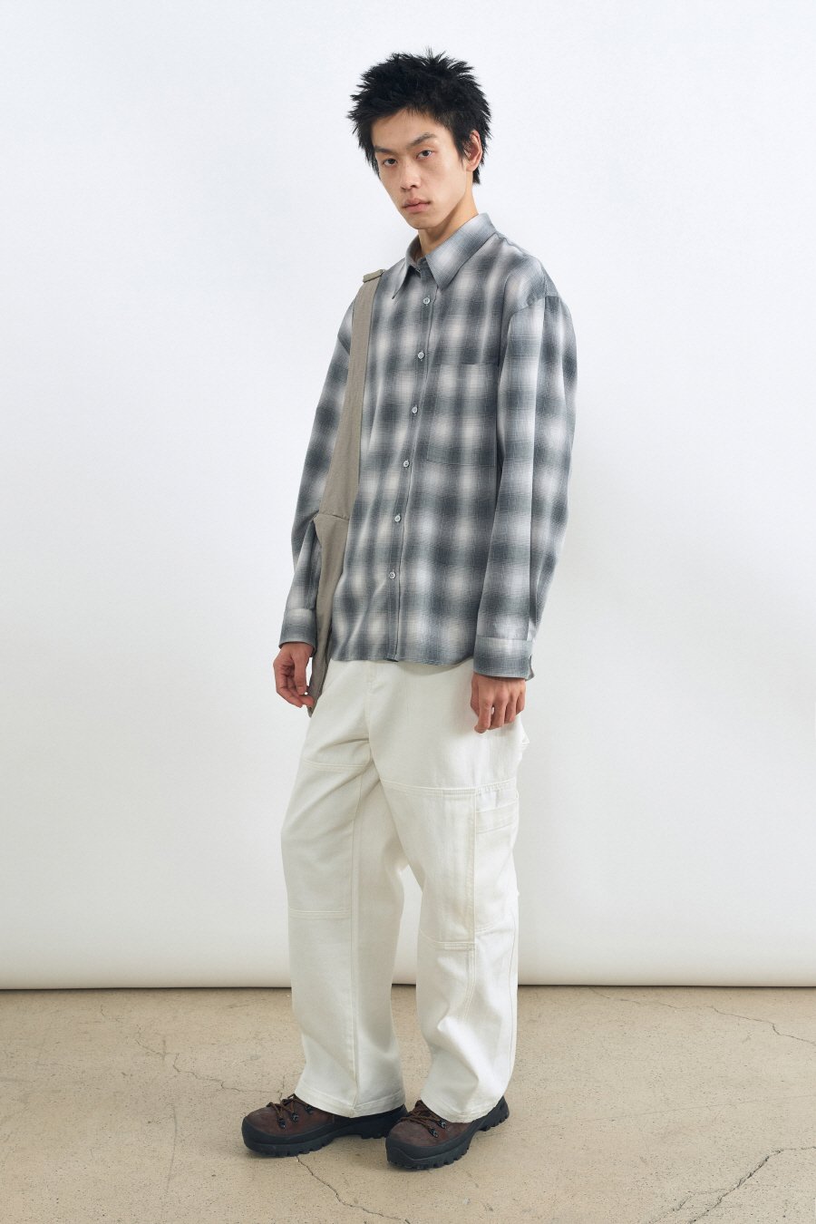 MUSINSA | INSILENCE Overfit Check Shirt GREY