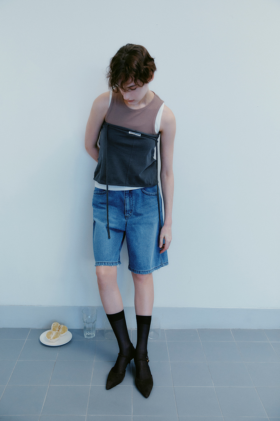 MUSINSA | INSILENCE WOMEN [CALIK] Wide Bermuda Denim Pants BLUE