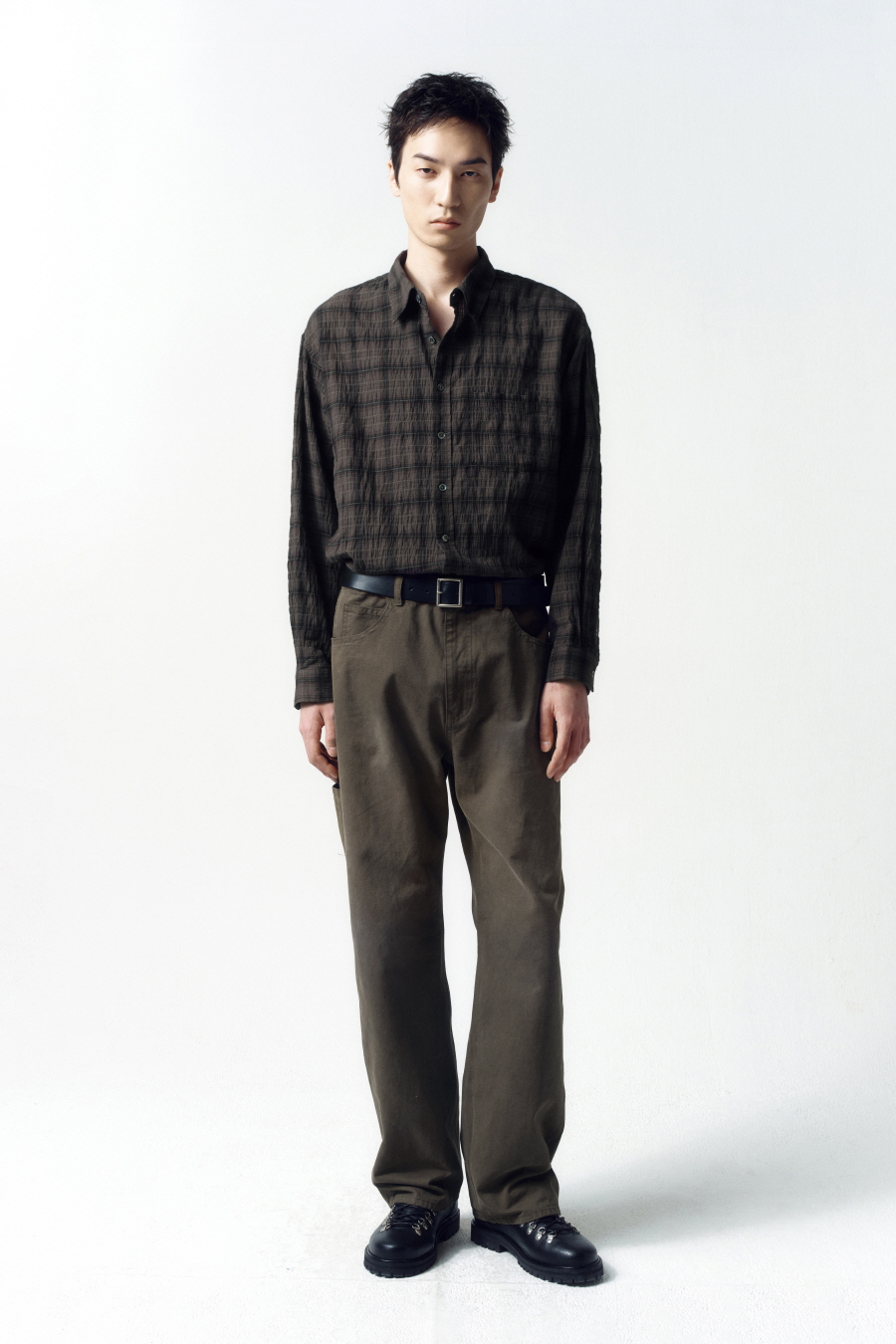 MUSINSA | INSILENCE Garment Dyed Check Shirt BROWN
